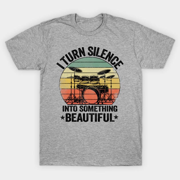 I Turn Silence Funny Drummer Gift Drums Vintage Metal T-Shirt by Kuehni